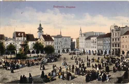 Historische Postkarte Budweis Ringplatz
