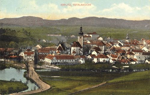 Historische Postkarte Kaplitz Totalansicht