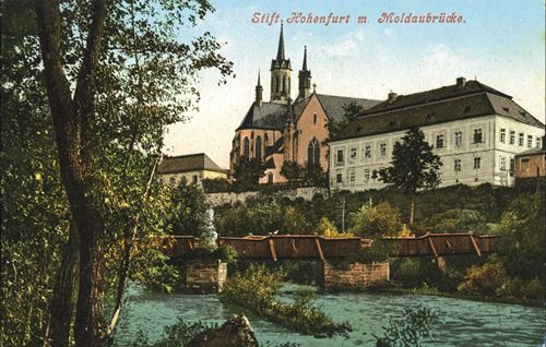 Historische Postkarte Kaplitz Stift Hohenfurt mit Moldaubrücke