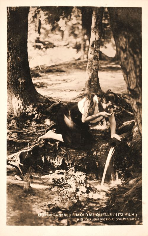 Historische Postkarte Prachatitz Moldau Ursprung
