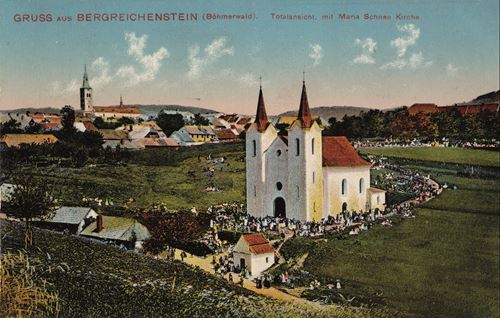 Historische Postkarte Schüttenhofen Bergreicchenstein mit Maria Schnee Kirche